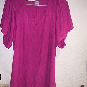 Terra & Sky Magenta V-Neck Blouse